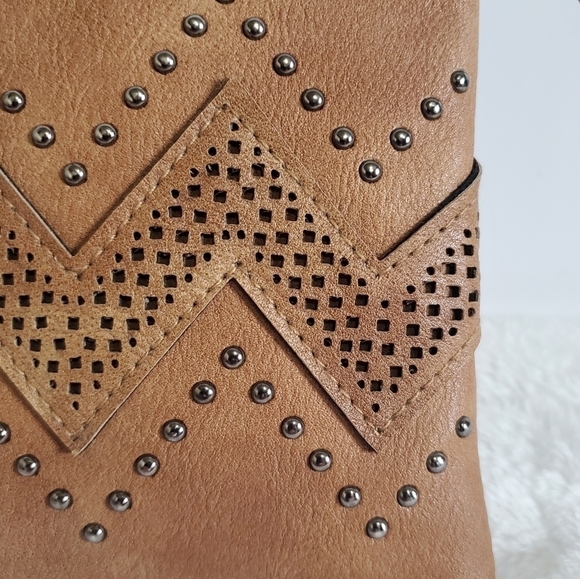 TAN Boutique Faux Leather Zig Zag Dark Silver Embellished Crossbody Bag Purse - Picture 8 of 13